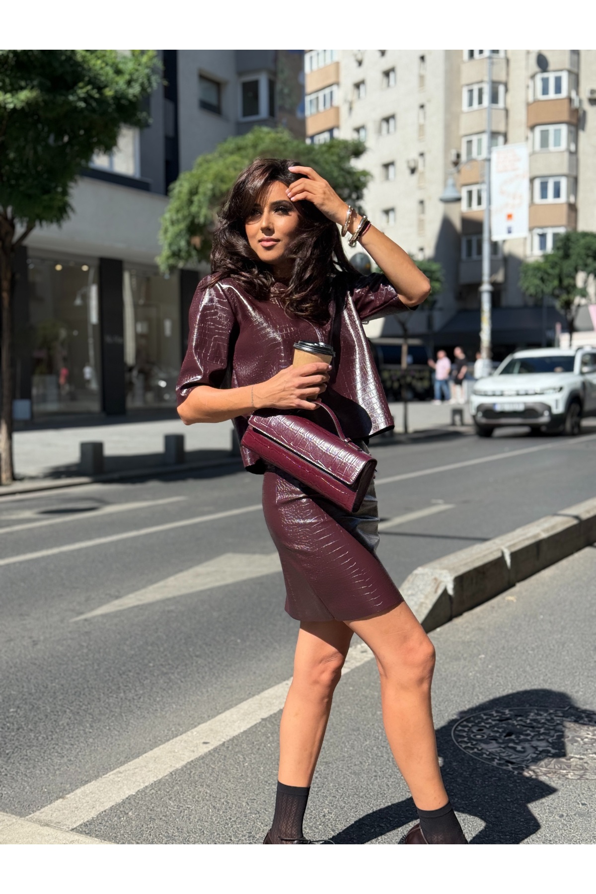 Set Damă Elegance Croco - Top Drept & Fustă Mini