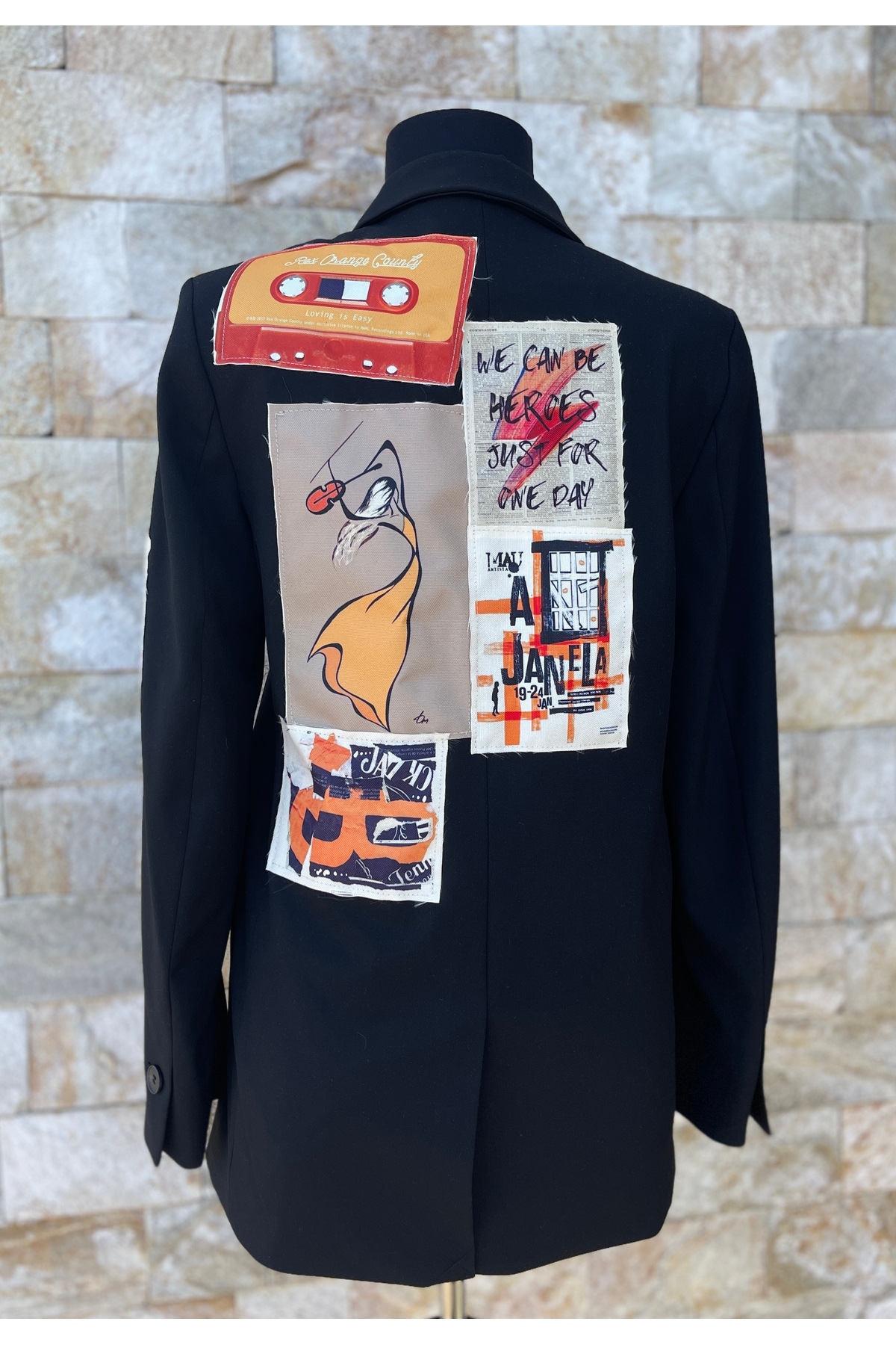 Sacou Damă QK Handmade, Design Pop-Art cu Aplicații Multi-Grafice, Negru - imagine 4