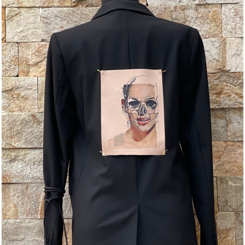 Sacou Damă Black Face Handmade, Design Avangardist cu Print Dual Portrait, Negru