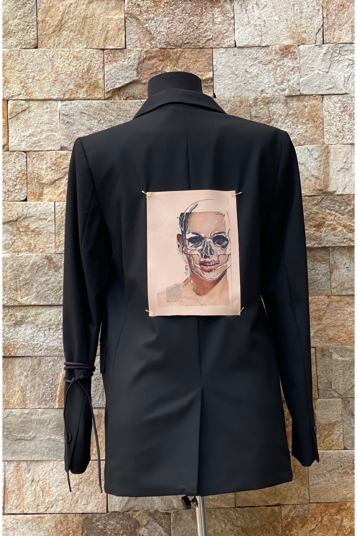Sacou Damă Black Face Handmade, Design Avangardist cu Print Dual Portrait, Negru