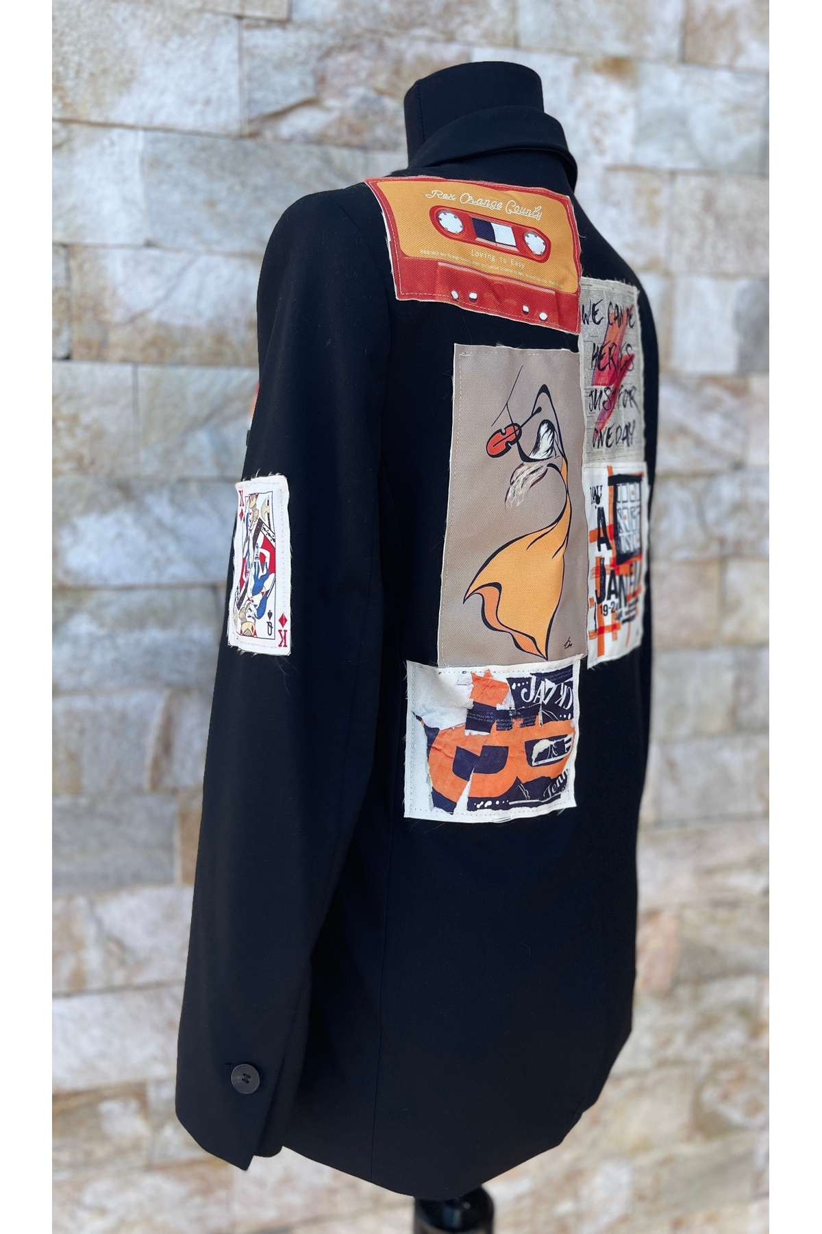 Sacou Damă QK Handmade, Design Pop-Art cu Aplicații Multi-Grafice, Negru - imagine 5