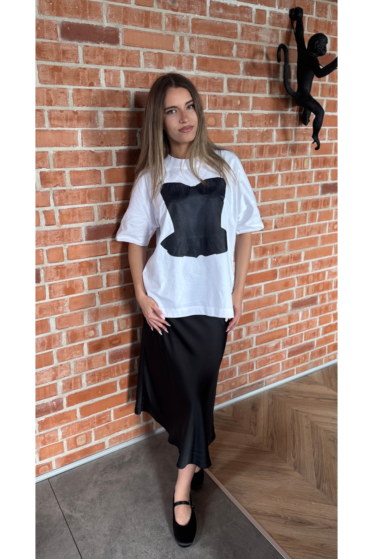 Tricou Oversize din Bumbac Organic cu Imprimeu Grafic Corset Peplum